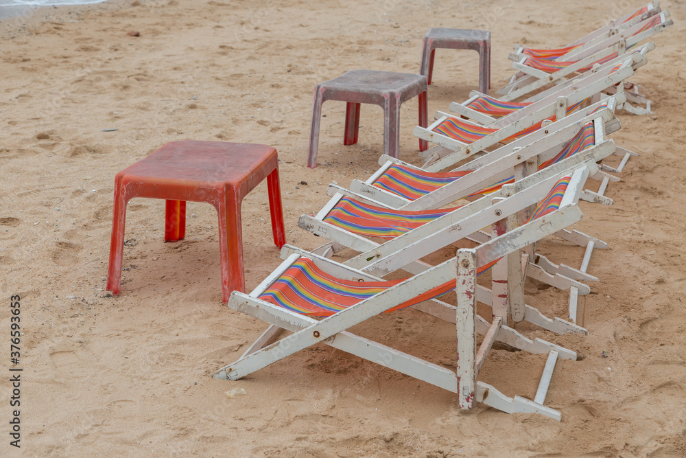 Beach bed on the beach welcome tourists to sit and relax Beach bed on the beach welcome tourists to sit and relax