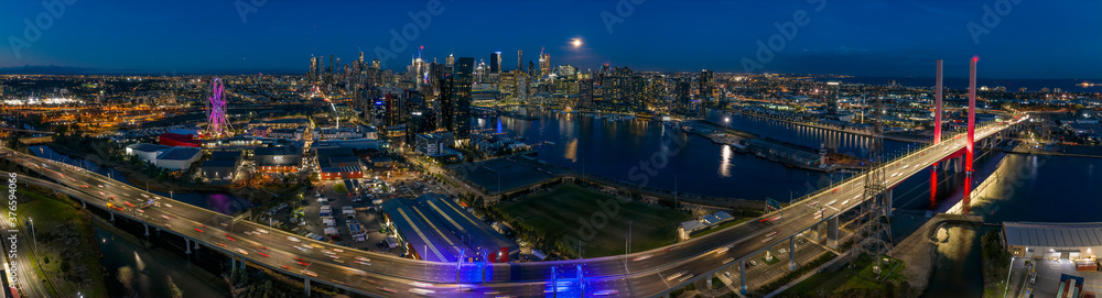 Aerial view of the city of Melbourne at night