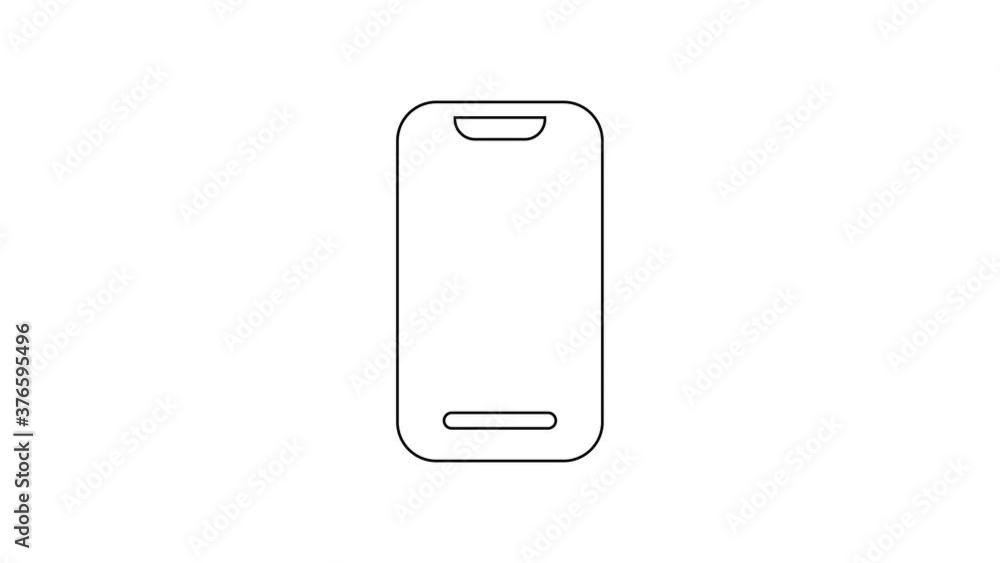 Black line Smartphone, mobile phone icon isolated on white background. 4K Video motion graphic animation. Black line Smartphone, mobile phone icon isolated on white background. 4K Video motion graphic animation.