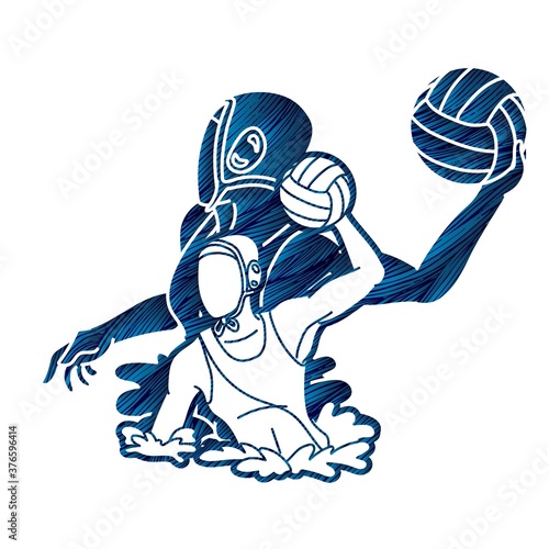 Group of water polo players  action cartoon graphic vector