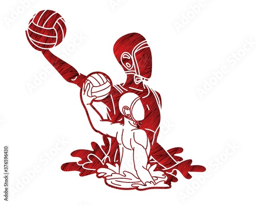 Group of water polo players  action cartoon graphic vector
