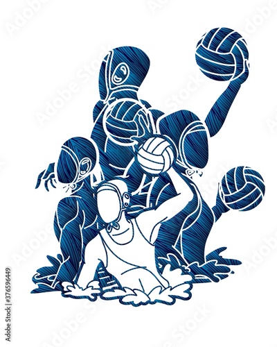 Group of water polo players  action cartoon graphic vector