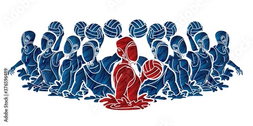 Group of water polo players  action cartoon graphic vector