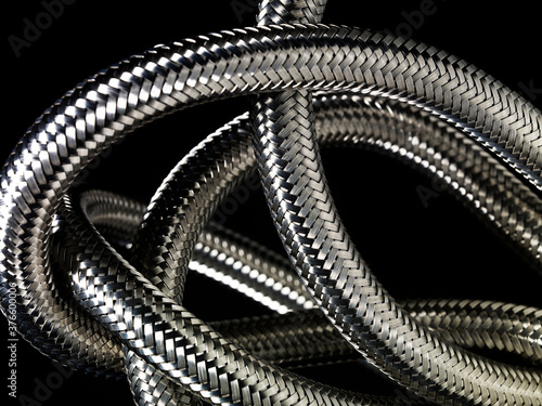 Metallic cable close-up on black background