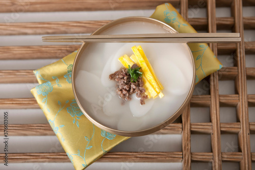 korean food, rice cake soup - tteokguk photo