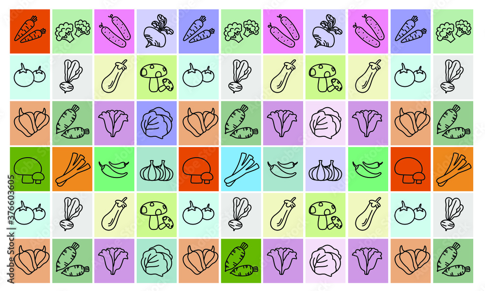 egetables icons in set collection for design. Vegetables and vitamins symbols web illustration