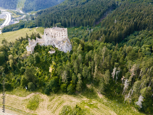 Aerial view of Likava castle. Slovakia castle. Slovakia landscape. Travel. concept photo