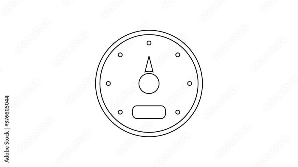 Black line Speedometer icon isolated on white background. 4K Video motion graphic animation. Black line Speedometer icon isolated on white background. 4K Video motion graphic animation.