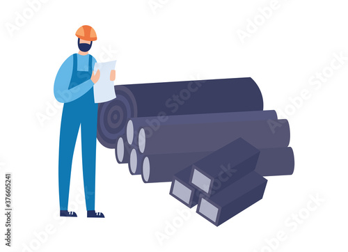 Foundry or steel rolling factory engineer flat vector illustration isolated.