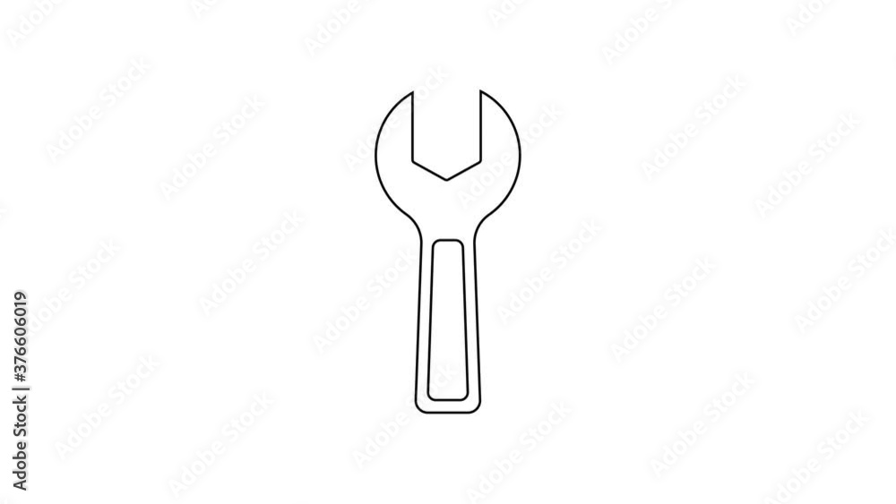 Black line Wrench spanner icon isolated on white background. 4K Video motion graphic animation. Black line Wrench spanner icon isolated on white background. 4K Video motion graphic animation.