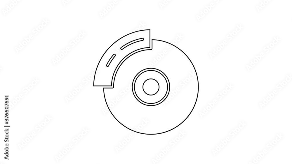 Black line Car brake disk with caliper icon isolated on white background. 4K Video motion graphic animation. Black line Car brake disk with caliper icon isolated on white background. 4K Video motion graphic animation.