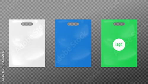 Vector isolated illustration of set of realistic 3D empty plastic bags