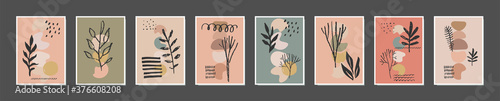 Abstract autumn contemporary cards, posters, placards, prints, brochure covers. Home decoration, framed wall art with hand drawn trees in neutral terracota colors. Organic natural shapes. Vector