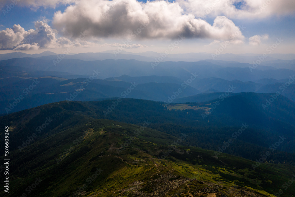 view of the Montenegrin ridge from Mount Pip Ivan, landscapes of the Carpathian Mountains, Mount PICH.