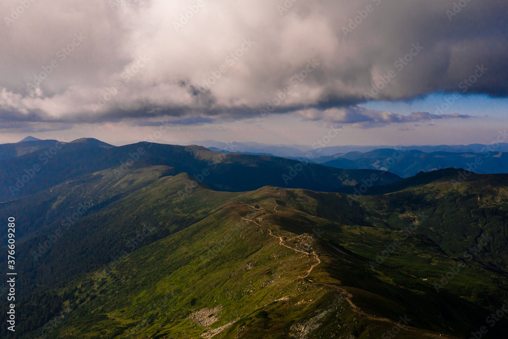 Hiking trails to Mount Pip Ivan, top view, picturesque landscapes of the Ukrainian Carpathians, the old Polish observatory, the tallest building in Ukraine.