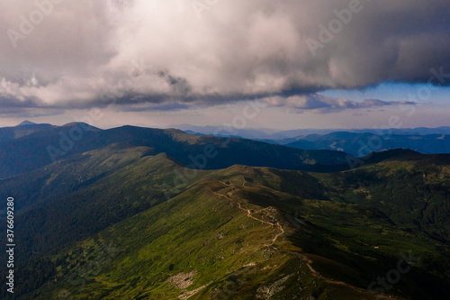 Hiking trails to Mount Pip Ivan, top view, picturesque landscapes of the Ukrainian Carpathians, the old Polish observatory, the tallest building in Ukraine.