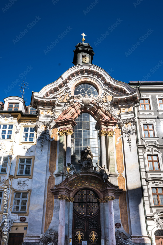 Historic facade of the baroque Asam Church, Asamkirche in Munich, Germany