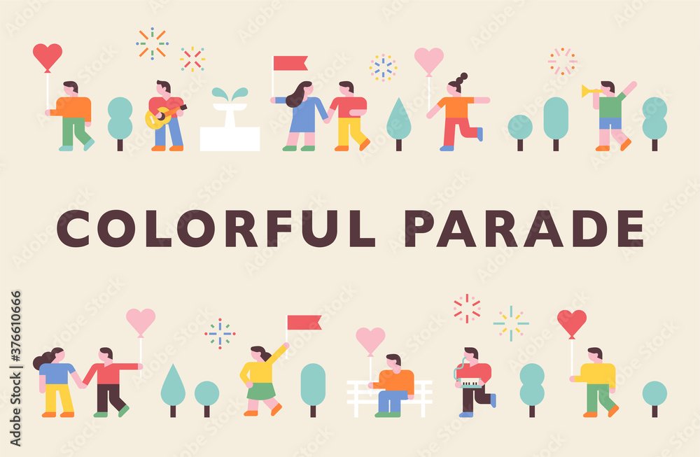 People are doing a colorful parade. flat design style minimal vector illustration. People are doing a colorful parade. flat design style minimal vector illustration.
