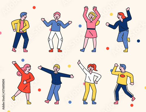People dancing happily at a club party. flat design style minimal vector illustration.