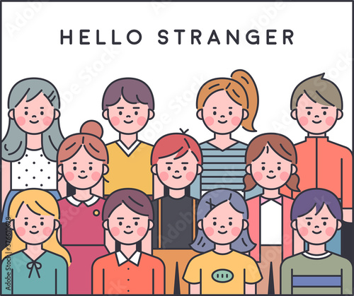 A face of many people standing together. flat design style minimal vector illustration.