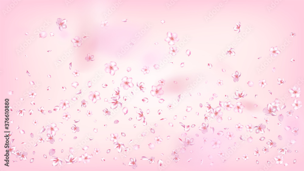 Nice Sakura Blossom Isolated Vector. Pastel Falling 3d Petals Wedding Border. Japanese Beauty Spa Flowers Illustration. Valentine, Mother's Day Spring Nice Sakura Blossom Isolated on Rose