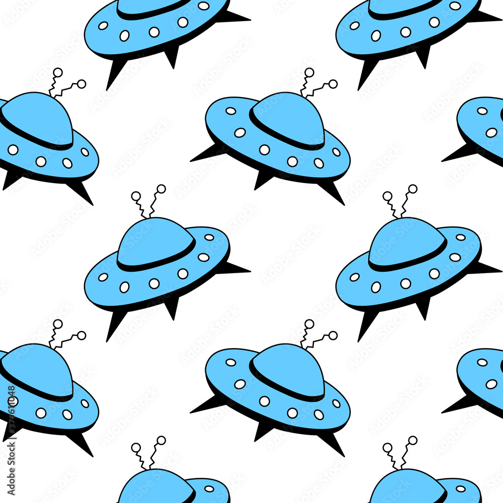 Seamless pattern with Flying Saucers, UFO. Vector background and texture for fabric, wrapping, wallpaper, textile, apparel, cover Seamless pattern with Flying Saucers, UFO. Vector background and texture for fabric, wrapping, wallpaper, textile, apparel, cover