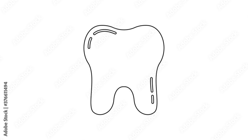 Black line Tooth icon isolated on white background. Tooth symbol for dentistry clinic or dentist medical center and toothpaste package. 4K Video motion graphic animation. Black line Tooth icon isolated on white background. Tooth symbol for dentistry clinic or dentist medical center and toothpaste package. 4K Video motion graphic animation.