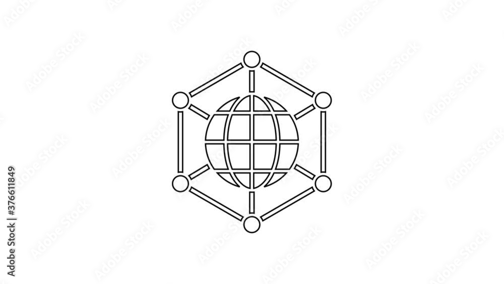 Black line Global technology or social network icon isolated on white background. 4K Video motion graphic animation. Black line Global technology or social network icon isolated on white background. 4K Video motion graphic animation.