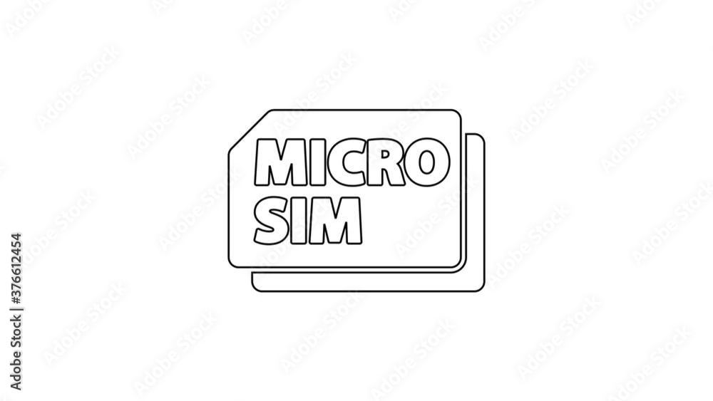 Black line Micro Sim Card icon isolated on white background. Mobile and wireless communication technologies. Network chip electronic connection. 4K Video motion graphic animation. Black line Micro Sim Card icon isolated on white background. Mobile and wireless communication technologies. Network chip electronic connection. 4K Video motion graphic animation.