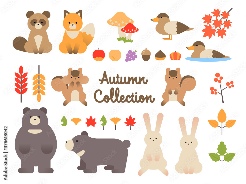 Obraz premium 秋 動物 イラスト セット