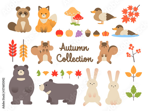 秋　動物　イラスト　セット