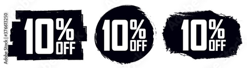 Set Sale 10% off banners, discount tags design template, extra promo, brush grunge, vector illustration