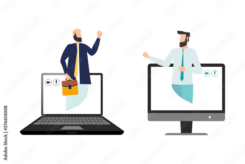 Remote working with a business meeting held via a video conference call. Teams joining via laptop. Remote working with a business meeting held via a video conference call. Teams joining via laptop.