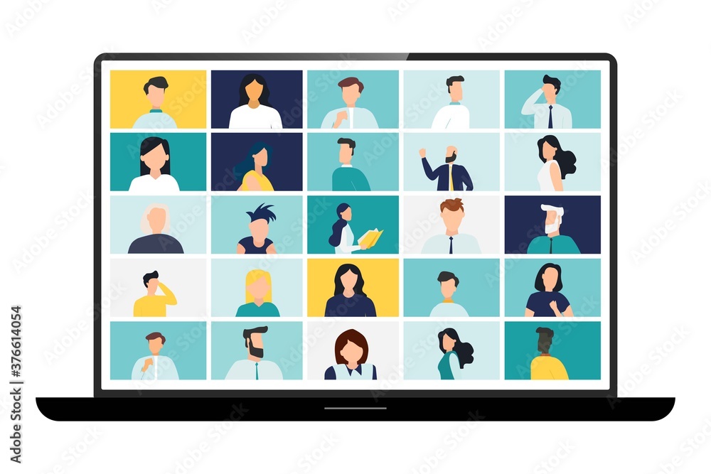 Remote working with a business meeting held via a video conference call. Teams joining via laptop. Remote working with a business meeting held via a video conference call. Teams joining via laptop.
