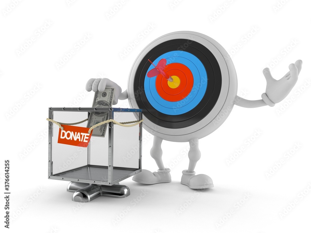 Fototapeta premium Bull's eye character with donation box