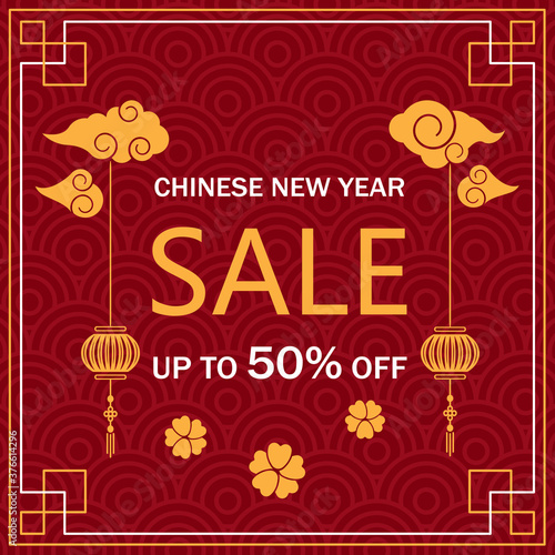 Chinese new year sale banner  asian elements with craft style on background