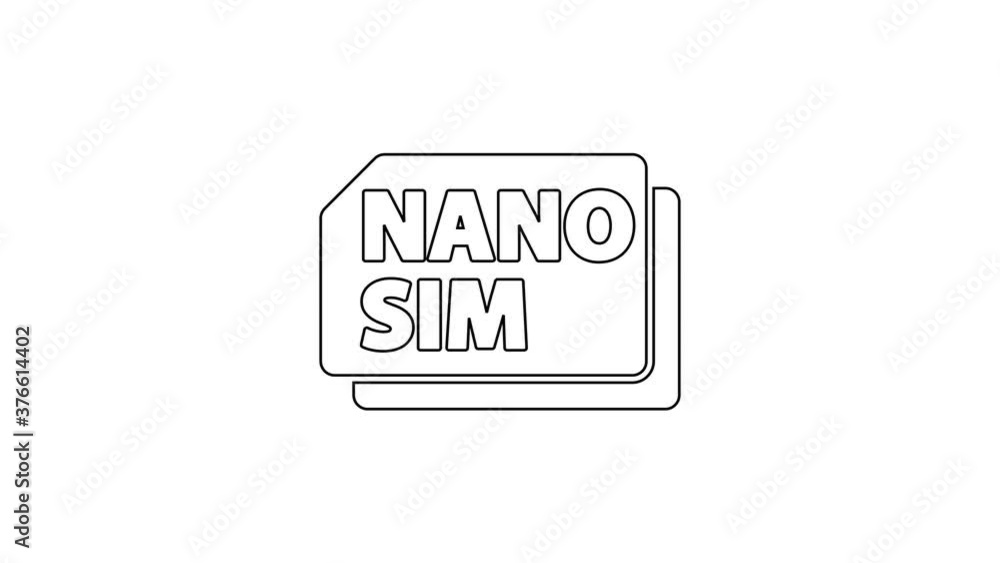 Black line Nano Sim Card icon isolated on white background. Mobile and wireless communication technologies. Network chip electronic connection. 4K Video motion graphic animation.