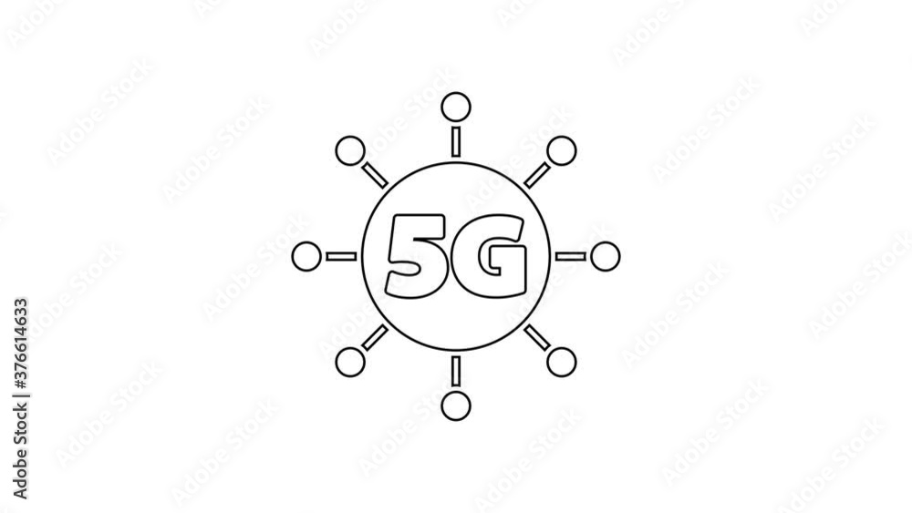 Black line 5G new wireless internet wifi connection icon isolated on white background. Global network high speed connection data rate technology. 4K Video motion graphic animation. Black line 5G new wireless internet wifi connection icon isolated on white background. Global network high speed connection data rate technology. 4K Video motion graphic animation.
