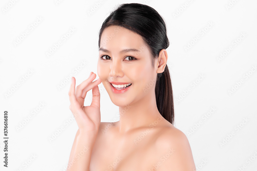 Beautiful Young asian Woman with Clean Fresh Skin on white background, Face care, Facial treatment, Cosmetology, beauty and spa, Asian women portrait Beautiful Young asian Woman with Clean Fresh Skin on white background, Face care, Facial treatment, Cosmetology, beauty and spa, Asian women portrait