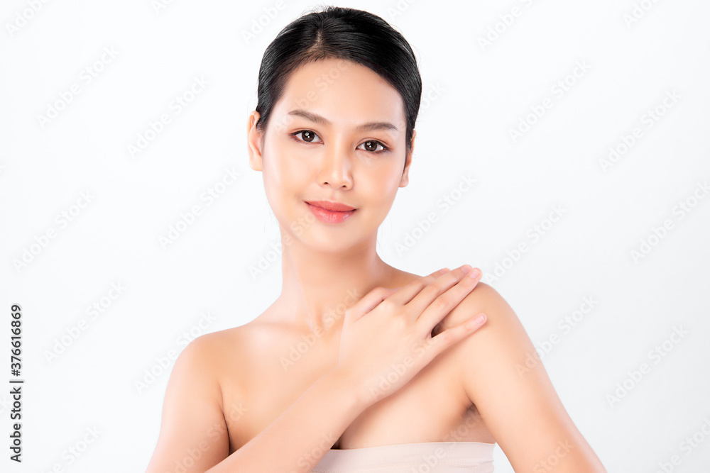 Beautiful Young asian Woman with Clean Fresh Skin on white background, Face care, Facial treatment, Cosmetology, beauty and spa, Asian women portrait Beautiful Young asian Woman with Clean Fresh Skin on white background, Face care, Facial treatment, Cosmetology, beauty and spa, Asian women portrait