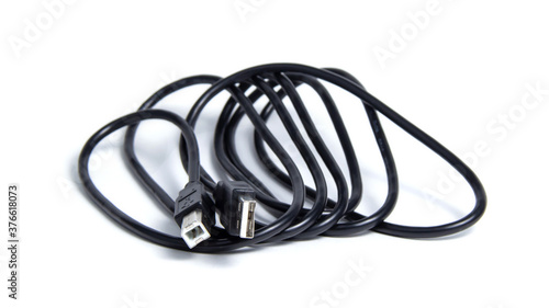 black USB cable type AB for printer isolated on white background