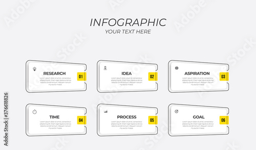 Business infographic element with 6 options, steps, number vector template design	