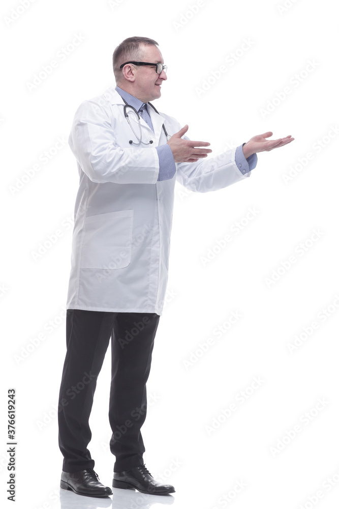 experienced doctor with a virtual object in the palm of his hand experienced doctor with a virtual object in the palm of his hand