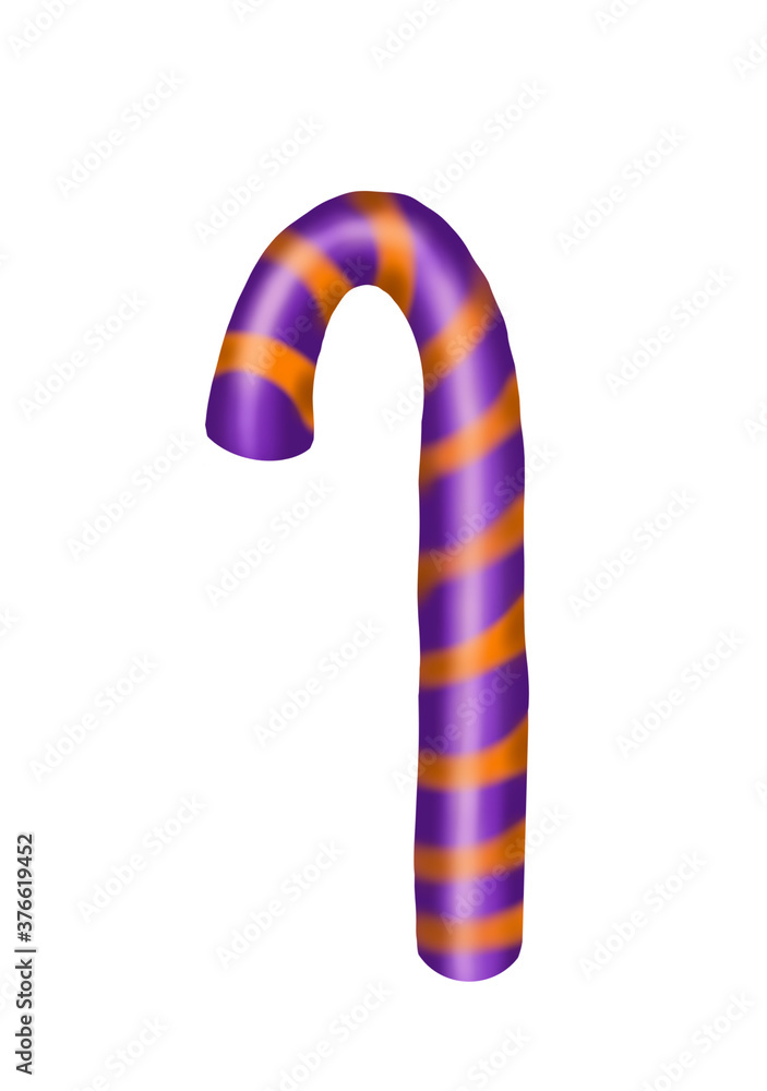 Cartoon candy cane. Hand drawn halloween candy stick. Purple and orange. Isolated on white background. Halloween sweets. Cartoon candy cane. Hand drawn halloween candy stick. Purple and orange. Isolated on white background. Halloween sweets.