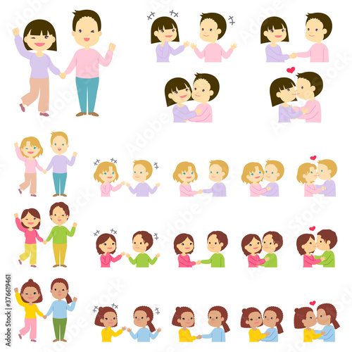 各国のカップルのイラスト素材セット／Illustration material set of couples from each country