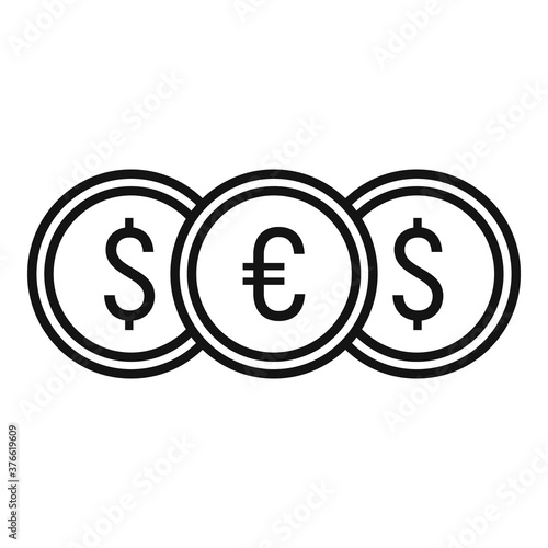 Crowdfunding money coins icon. Outline crowdfunding money coins vector icon for web design isolated on white background