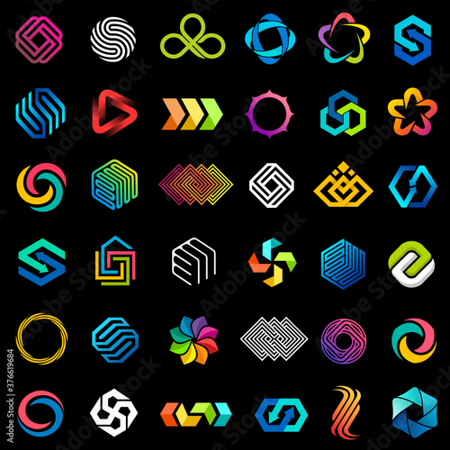 Big vector set of logo design. Unusual icons for business.
