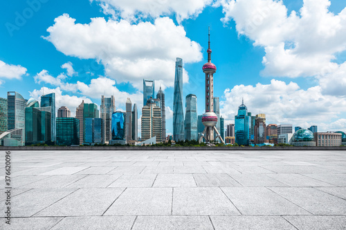 Photography Architectural scenery and empty square roads of Shanghai, China