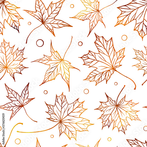 Falling autumn maple leaves vector seamless pattern. Colorful autumnal background.