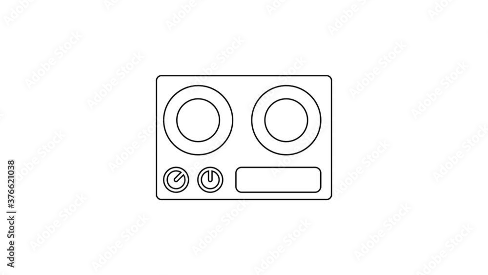 Black line Gas stove icon isolated on white background. Cooktop sign. Hob with four circle burners. 4K Video motion graphic animation. Black line Gas stove icon isolated on white background. Cooktop sign. Hob with four circle burners. 4K Video motion graphic animation.